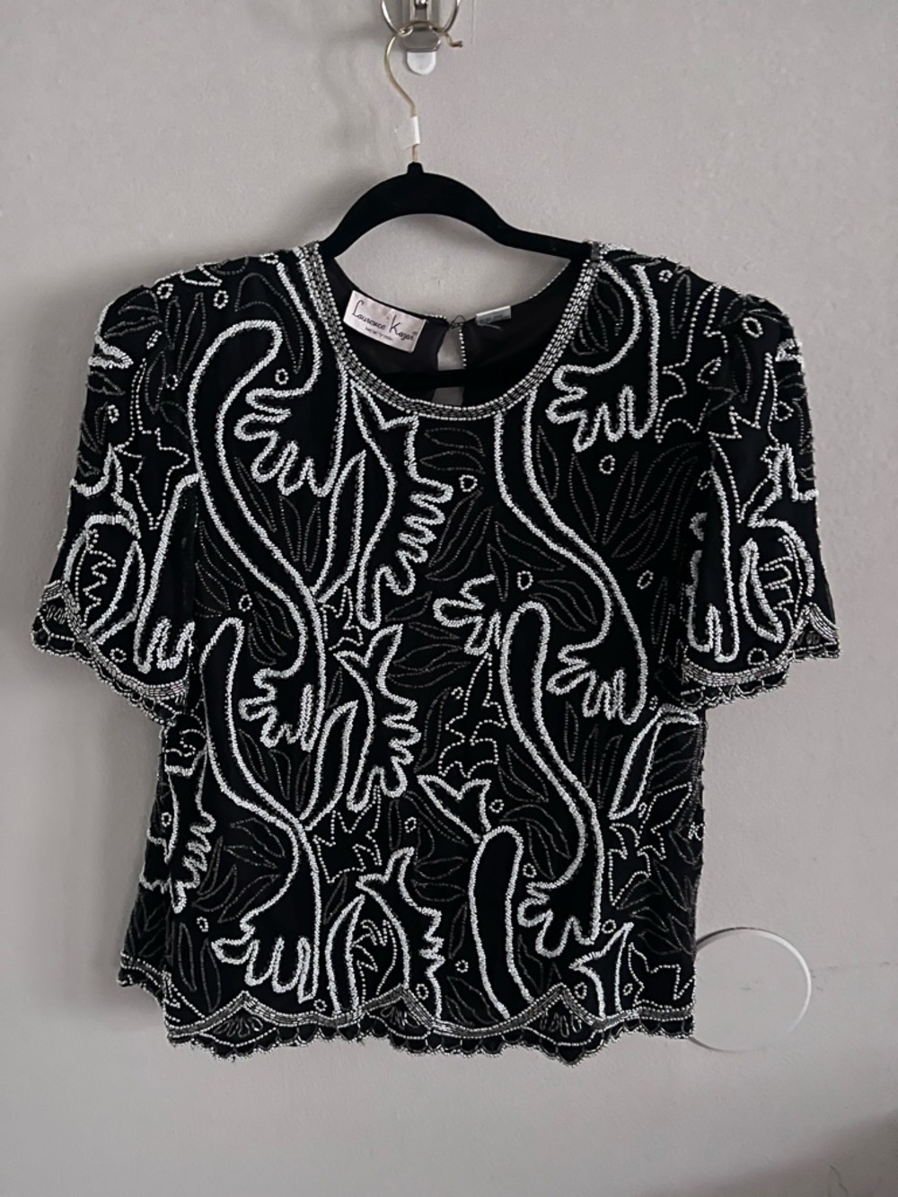 Laurence kazar 100% silk beaded top vintage size xl black